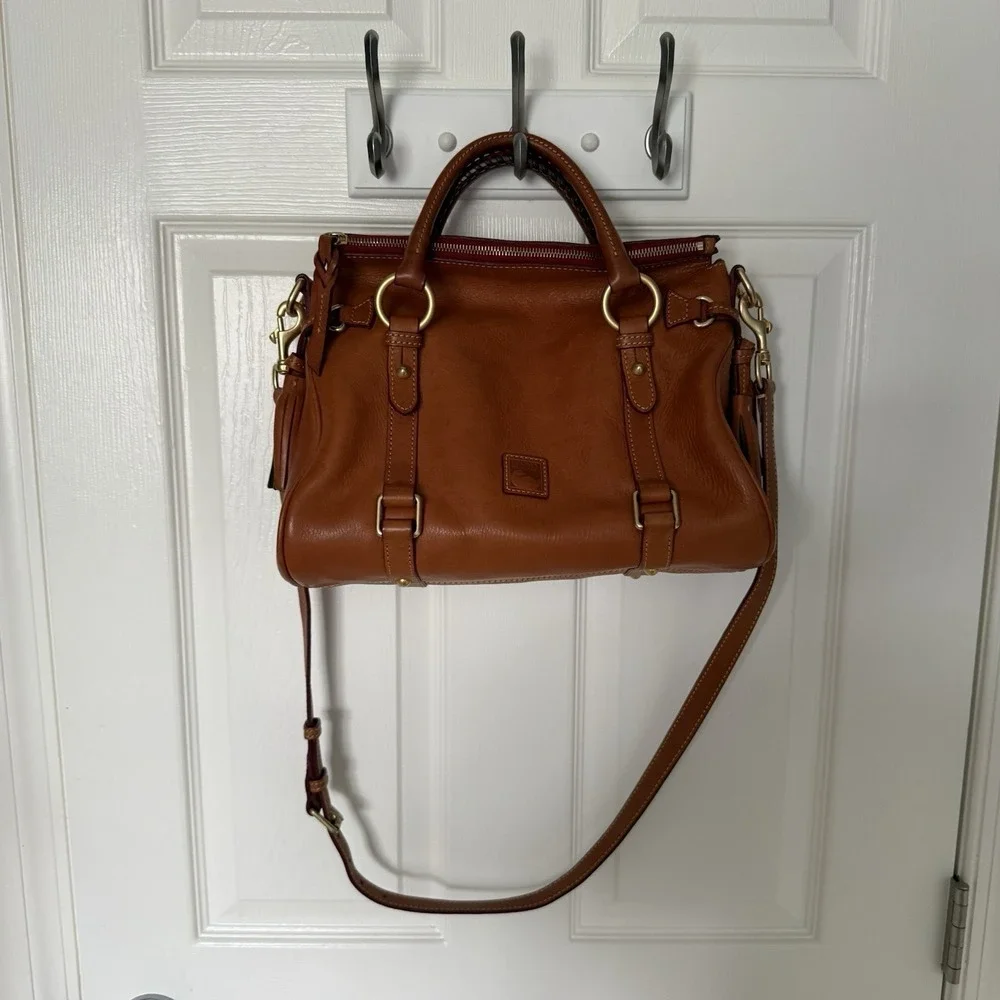 Dooney & Bourke Medium Natural Brown Florentine Leather Satchel  Bag Purse EUC